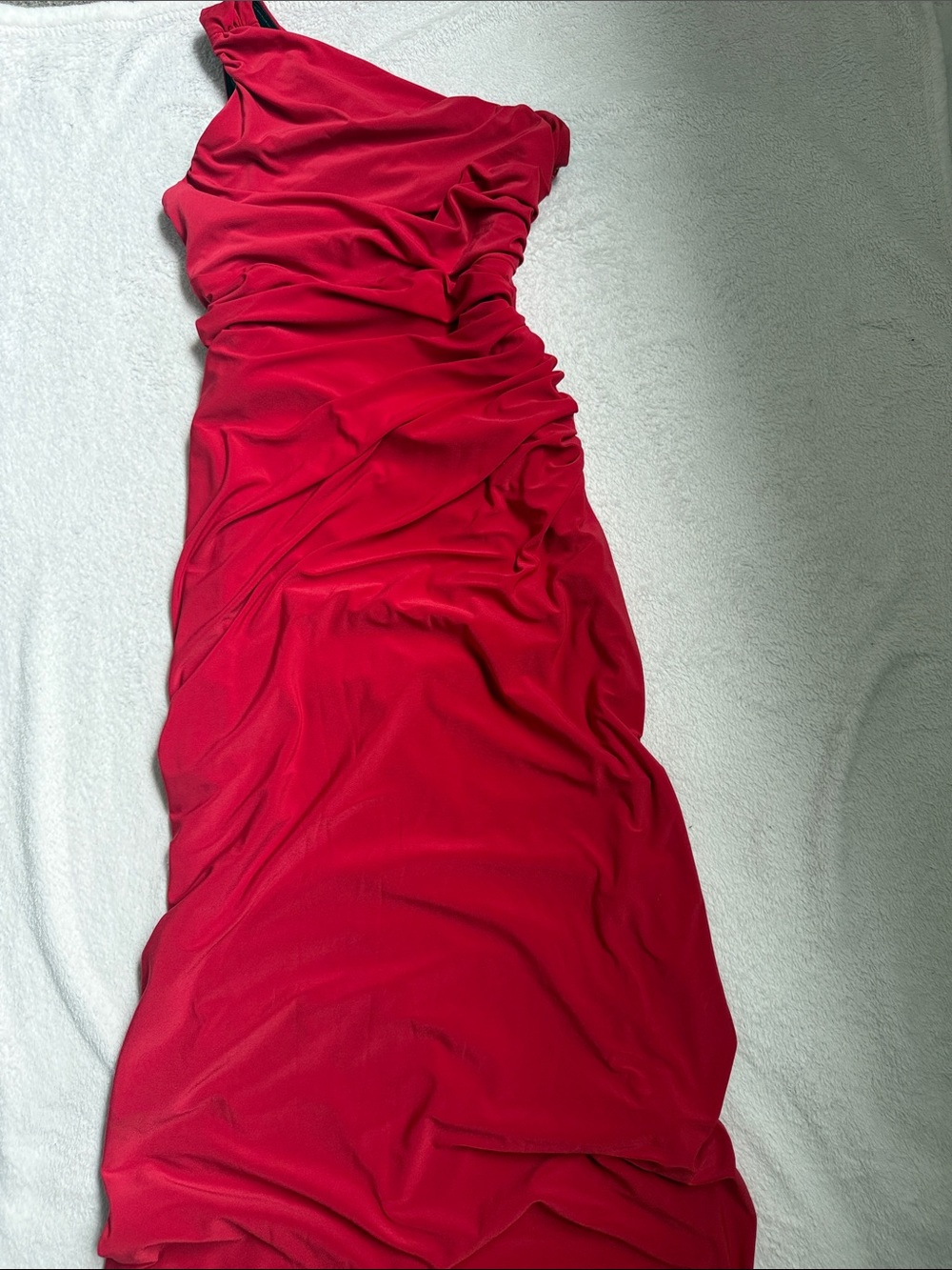 Red One-Shoulder Ruched Women’s Dress